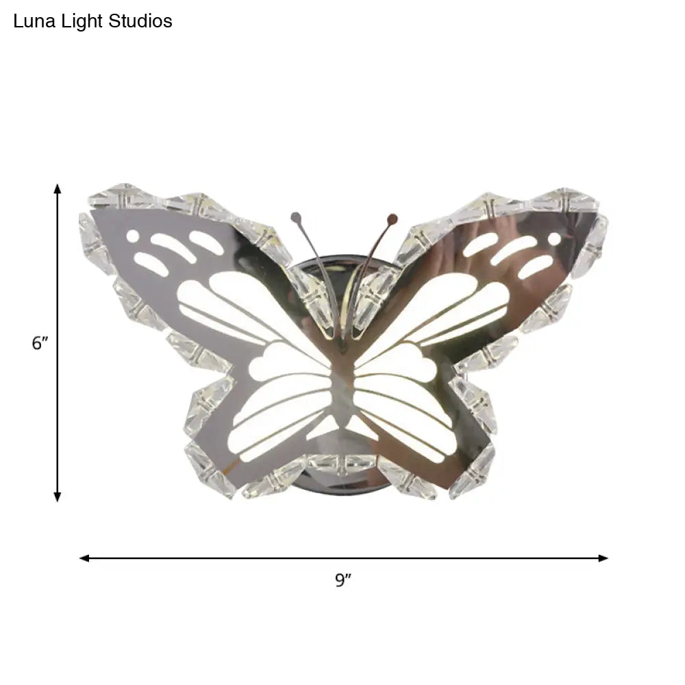 DecorBites™ Contemporary LED Stainless-Steel Wall Sconce with Crystal Shade in Warm/White Light for Corridors