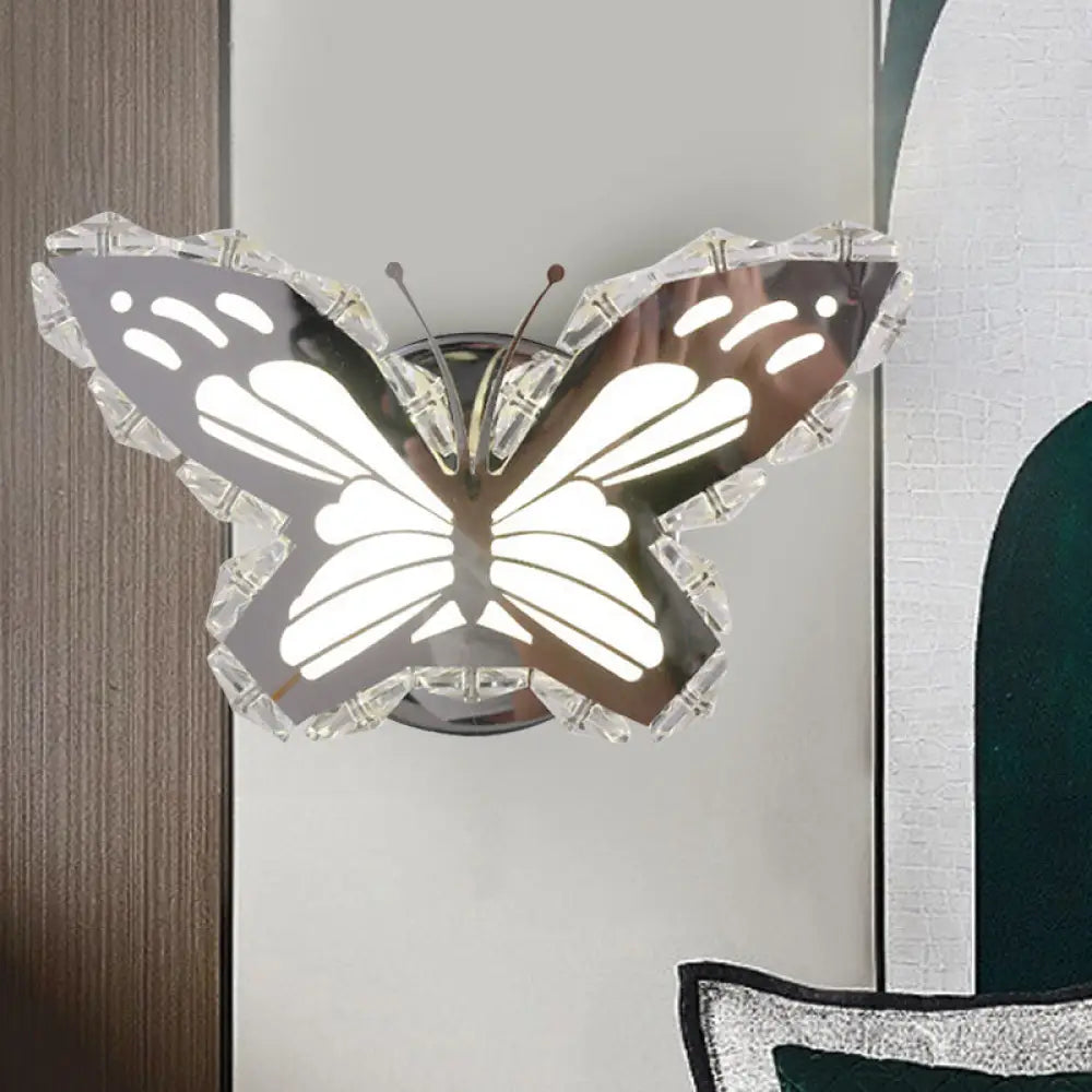 DecorBites™ Contemporary LED Stainless-Steel Wall Sconce with Crystal Shade in Warm/White Light for Corridors
