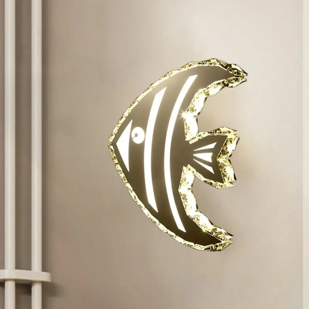 DecorBites™ Contemporary LED Stainless-Steel Wall Sconce with Crystal Shade in Warm/White Light for Corridors