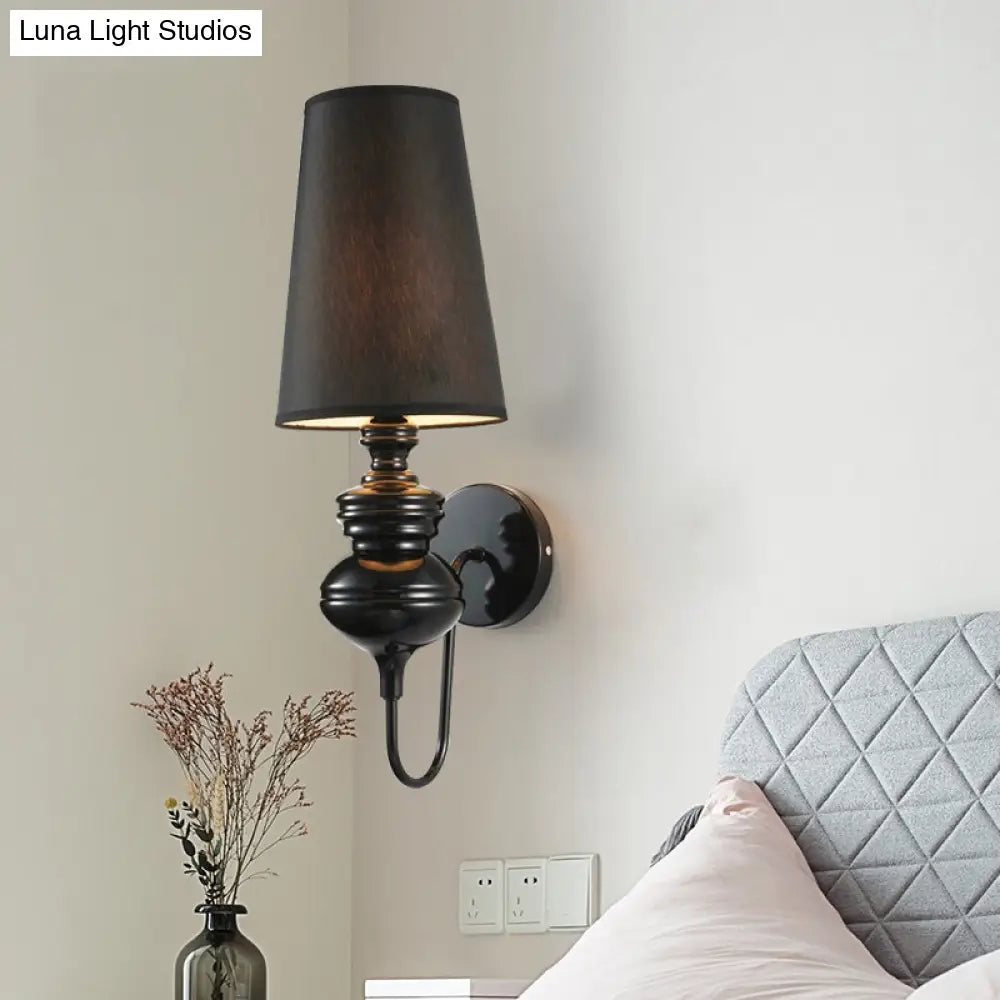 DecorBites™ Contemporary LED Tapered Wall Sconce Light, 6"/8"/10" Dia, Fabric White/Black/Silver
