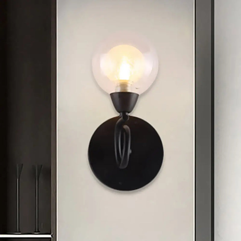 DecorBites™ Contemporary LED Wall Sconce Light Fixture - White Glass Round Design (Black Mount)