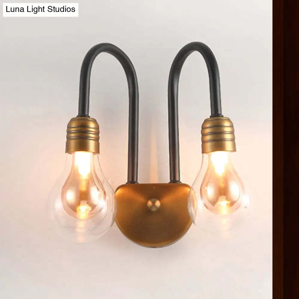DecorBites™ Contemporary LED Wall Sconce Light with Curved Brass Arm - Clear Glass Bulb, 1/2/3 Lights