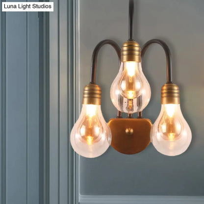 DecorBites™ Contemporary LED Wall Sconce Light with Curved Brass Arm - Clear Glass Bulb, 1/2/3 Lights