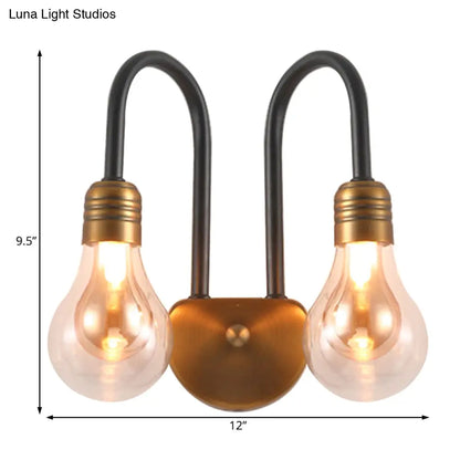 DecorBites™ Contemporary LED Wall Sconce Light with Curved Brass Arm - Clear Glass Bulb, 1/2/3 Lights