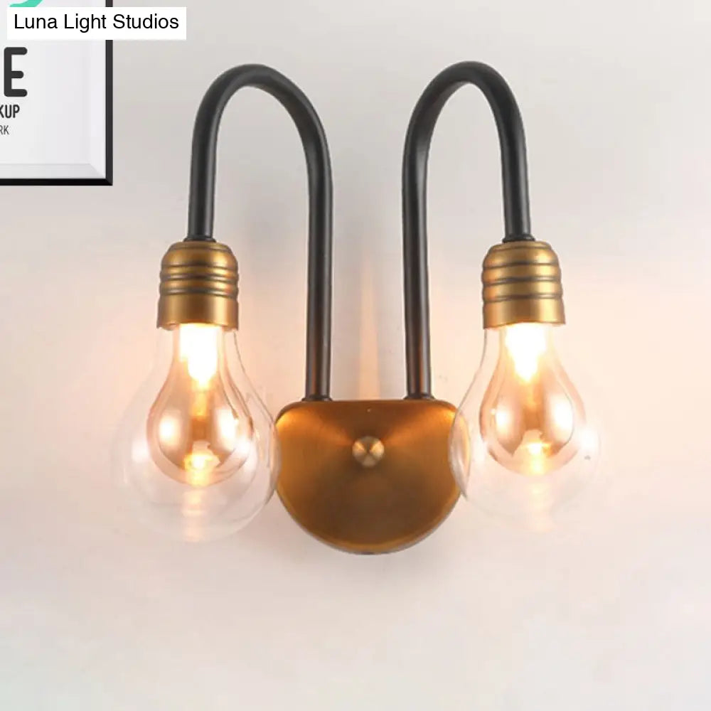 DecorBites™ Contemporary LED Wall Sconce Light with Curved Brass Arm - Clear Glass Bulb, 1/2/3 Lights