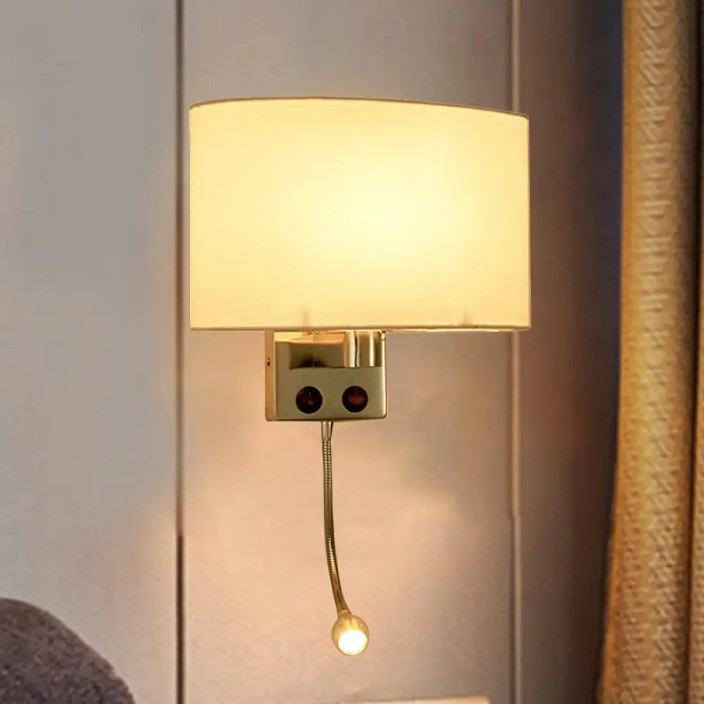 DecorBites™ Contemporary LED Wall Sconce with Fabric Shade - Chrome/Champagne Oval Mount Light