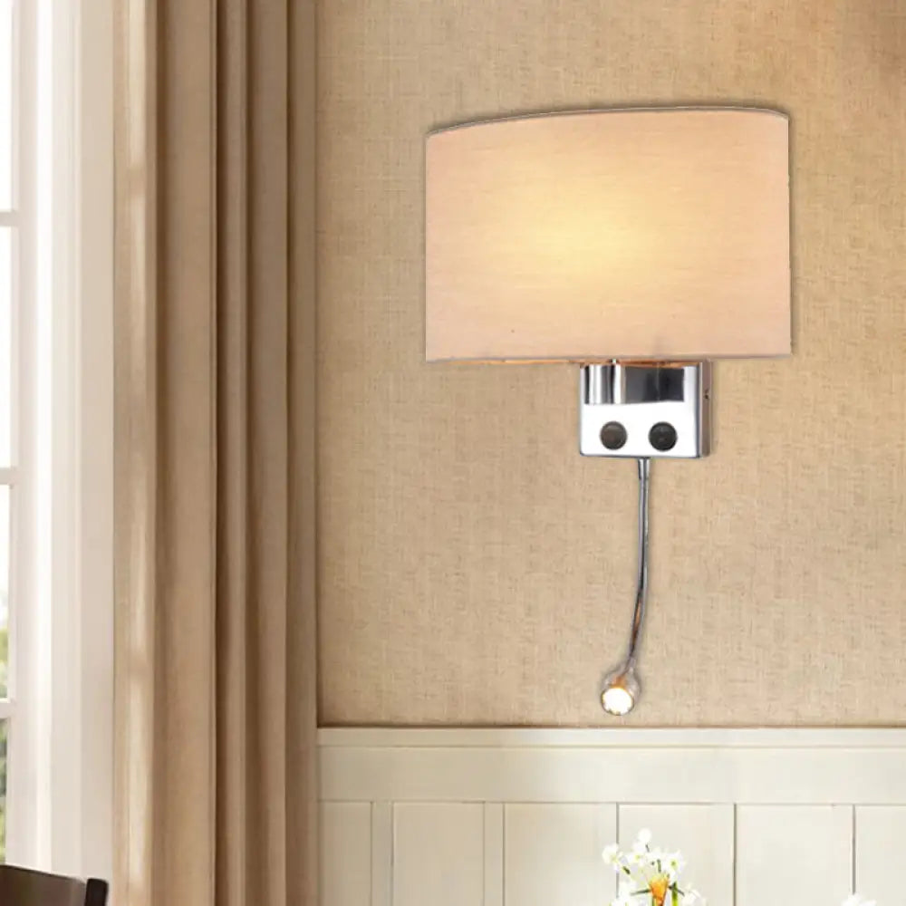 DecorBites™ Contemporary LED Wall Sconce with Fabric Shade - Chrome/Champagne Oval Mount Light