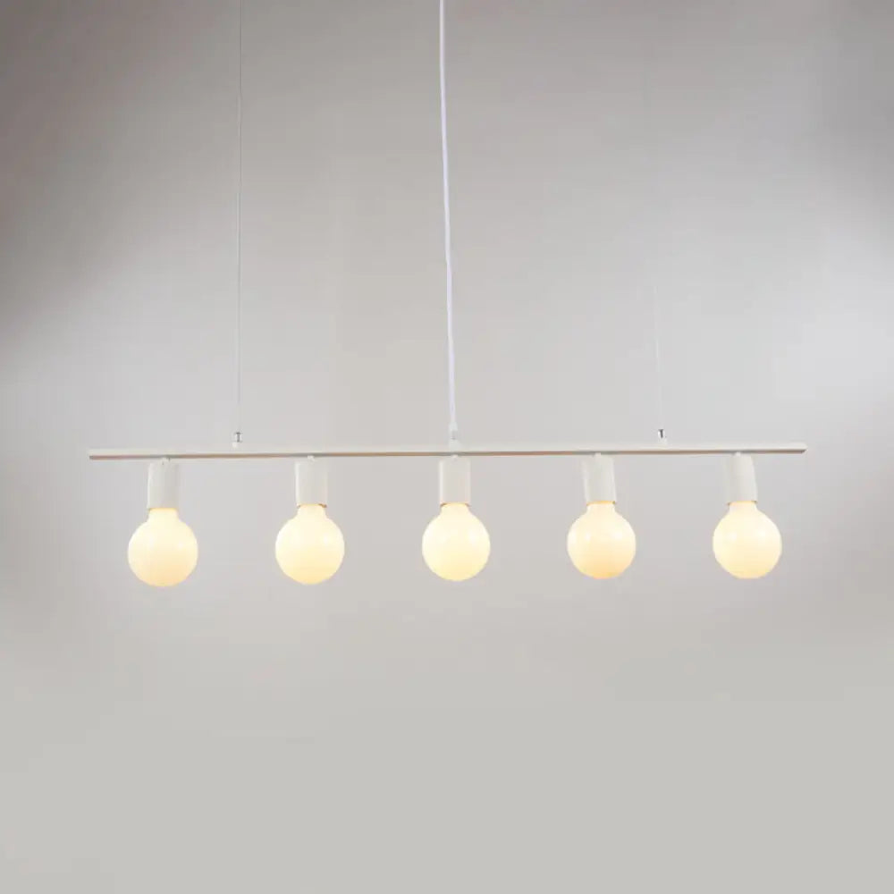 DecorBites™ Contemporary Linear Metal Island Lighting with 5 Bulbs - White/Gold Finish Ceiling Lamp for Dining Room