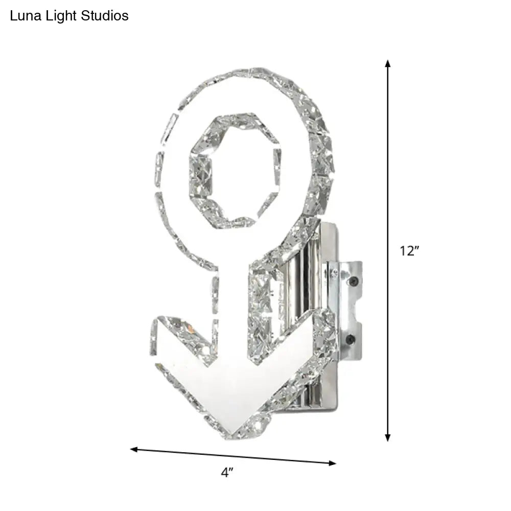 DecorBites™ Contemporary Male Sign Wall Lamp - Crystal Block LED Hallway Lighting in Stainless Steel - Warm/White Light