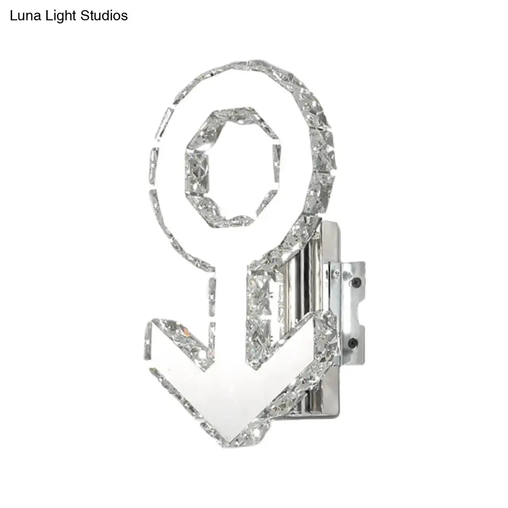 DecorBites™ Contemporary Male Sign Wall Lamp - Crystal Block LED Hallway Lighting in Stainless Steel - Warm/White Light