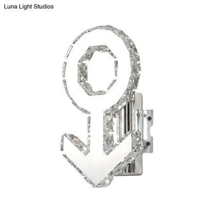 DecorBites™ Contemporary Male Sign Wall Lamp - Crystal Block LED Hallway Lighting in Stainless Steel - Warm/White Light