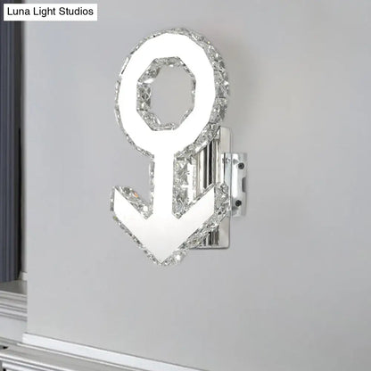 DecorBites™ Contemporary Male Sign Wall Lamp - Crystal Block LED Hallway Lighting in Stainless Steel - Warm/White Light
