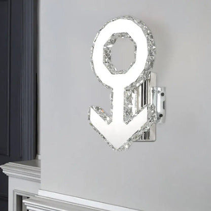 DecorBites™ Contemporary Male Sign Wall Lamp - Crystal Block LED Hallway Lighting in Stainless Steel - Warm/White Light