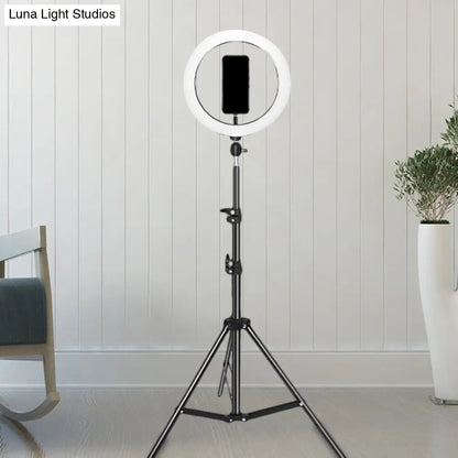 DecorBites™ Contemporary Metal Round Make-Up Light with USB Port, LED Fill Flash Lamp - Black, 63"/75" Long