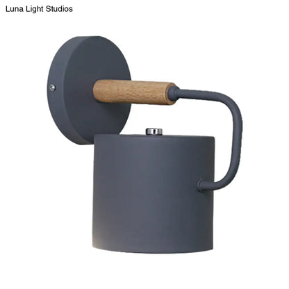 DecorBites™ Contemporary Metal Wall Light Sconce - Cylindrical 5" W - Gray/White/Green - Mounts over Table