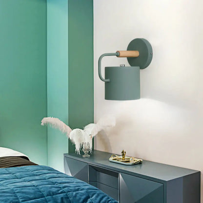 DecorBites™ Contemporary Metal Wall Light Sconce - Cylindrical 5" W - Gray/White/Green - Mounts over Table