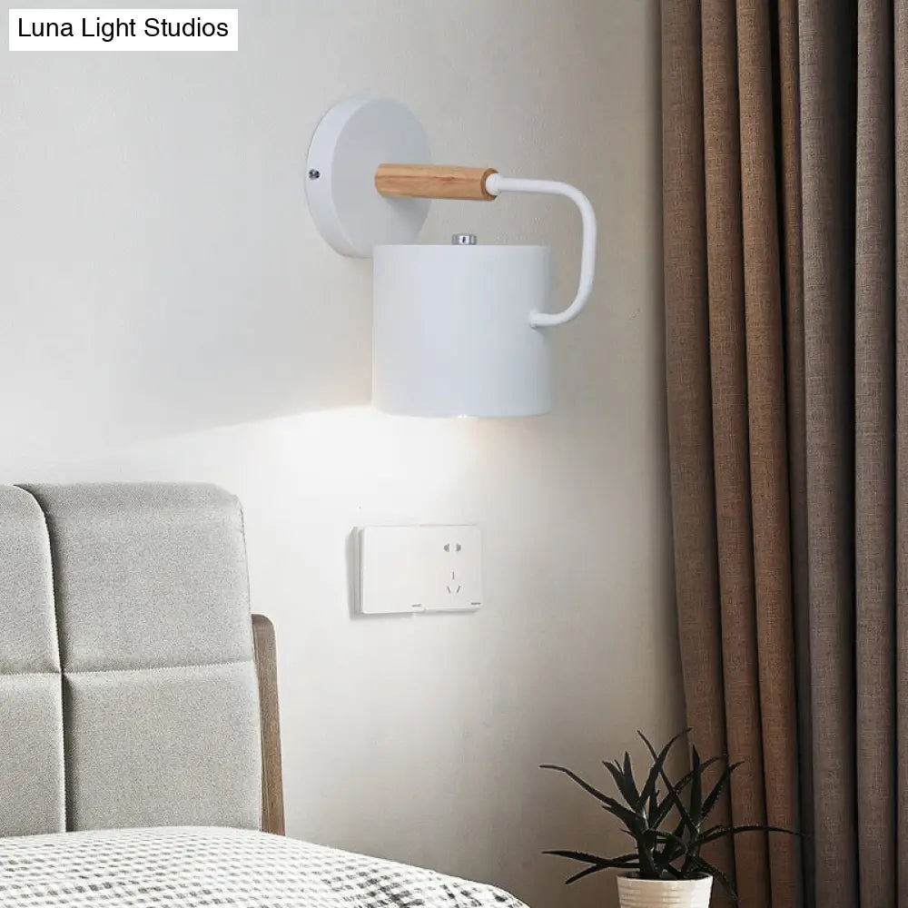 DecorBites™ Contemporary Metal Wall Light Sconce - Cylindrical 5" W - Gray/White/Green - Mounts over Table
