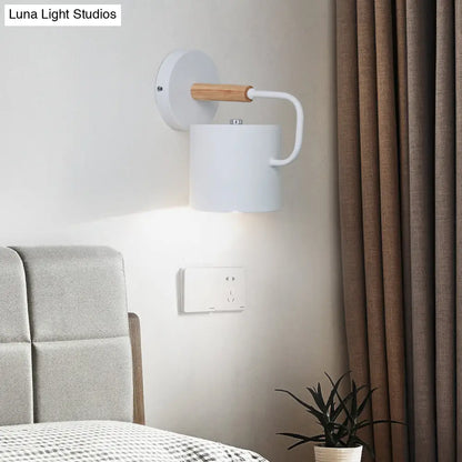 DecorBites™ Contemporary Metal Wall Light Sconce - Cylindrical 5" W - Gray/White/Green - Mounts over Table