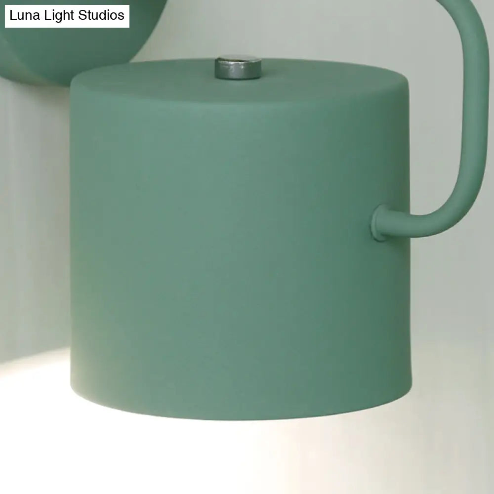 DecorBites™ Contemporary Metal Wall Light Sconce - Cylindrical 5" W - Gray/White/Green - Mounts over Table