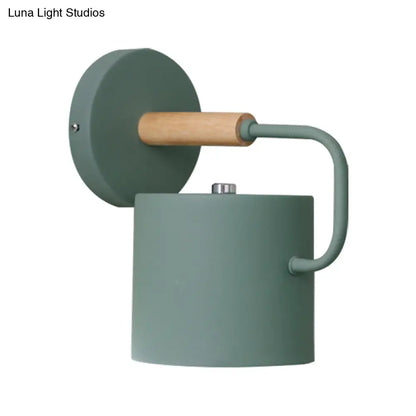 DecorBites™ Contemporary Metal Wall Light Sconce - Cylindrical 5" W - Gray/White/Green - Mounts over Table