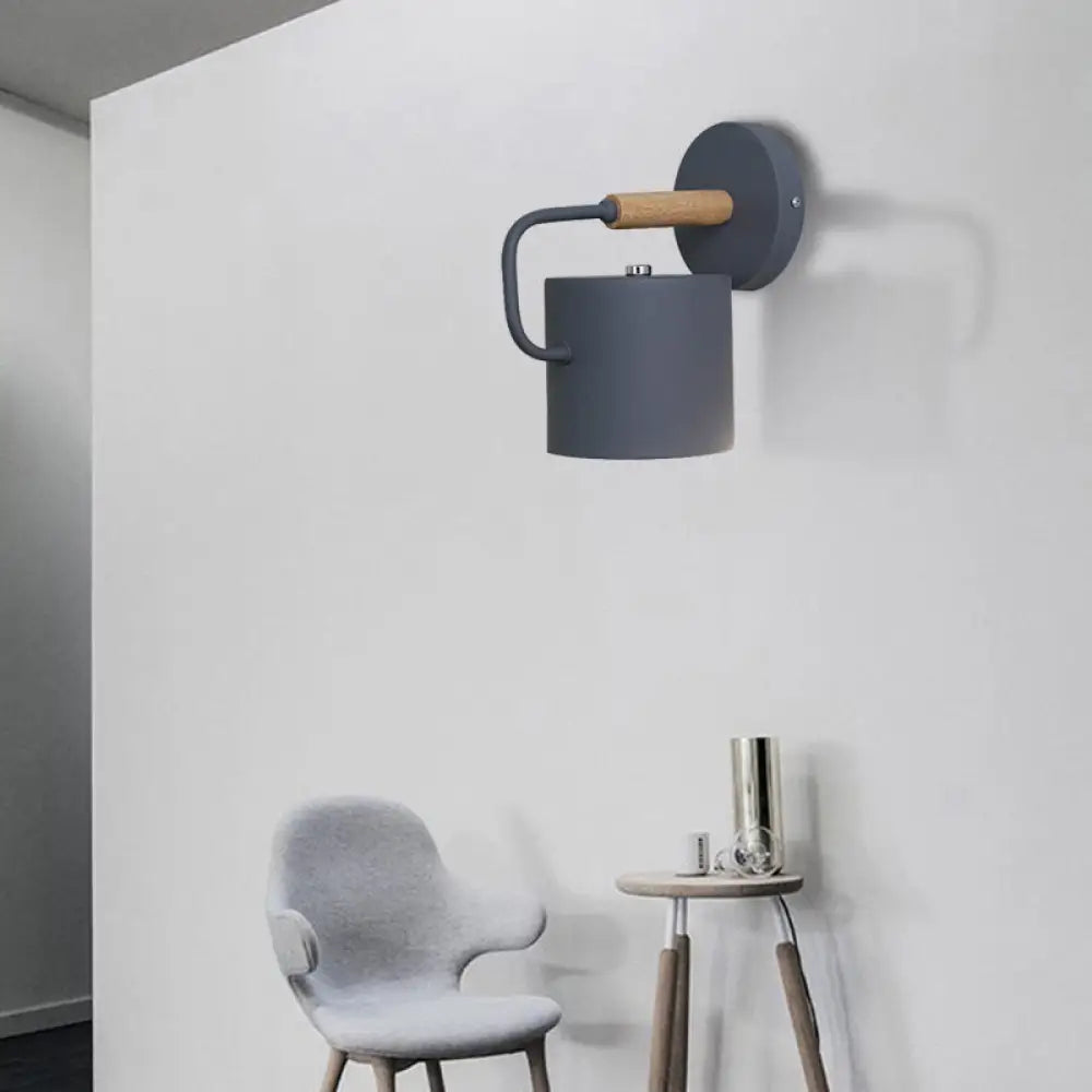 DecorBites™ Contemporary Metal Wall Light Sconce - Cylindrical 5" W - Gray/White/Green - Mounts over Table