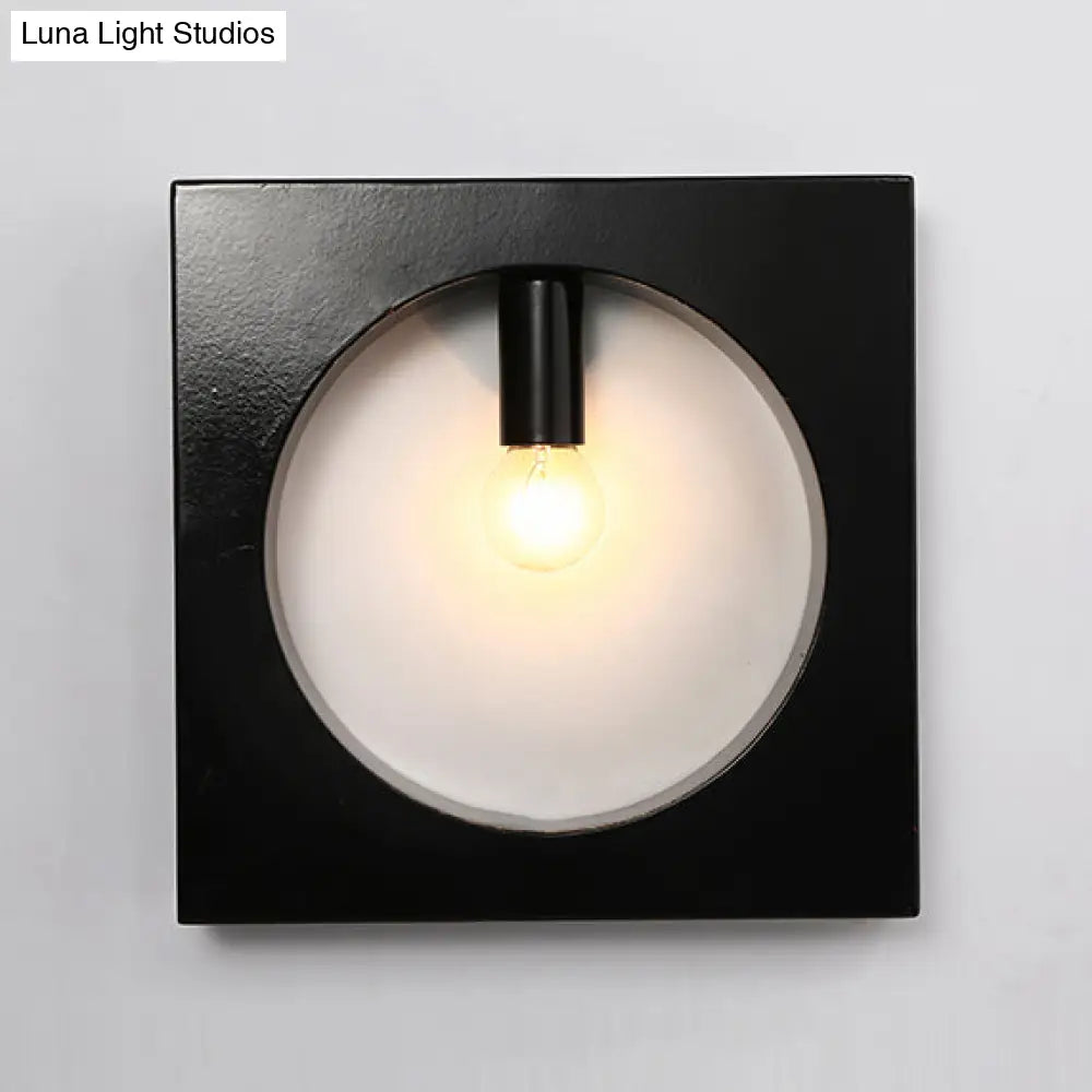 DecorBites™ Contemporary Metal Wall Sconce Lamp with Squared/Rounded Shade - 1-Light Bathroom Lighting in Black/White