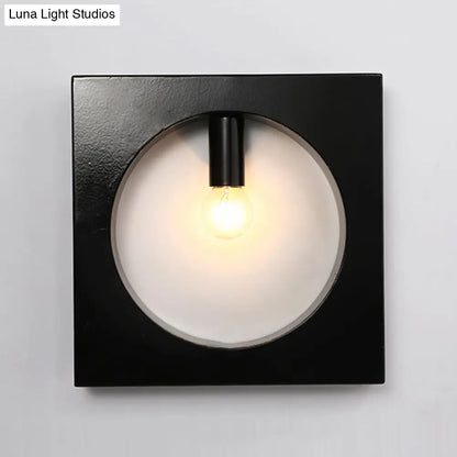 DecorBites™ Contemporary Metal Wall Sconce Lamp with Squared/Rounded Shade - 1-Light Bathroom Lighting in Black/White