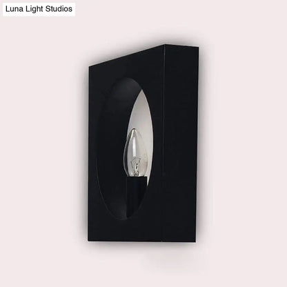 DecorBites™ Contemporary Metal Wall Sconce Lamp with Squared/Rounded Shade - 1-Light Bathroom Lighting in Black/White