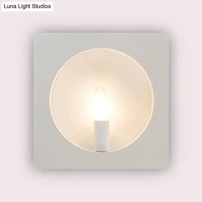 DecorBites™ Contemporary Metal Wall Sconce Lamp with Squared/Rounded Shade - 1-Light Bathroom Lighting in Black/White