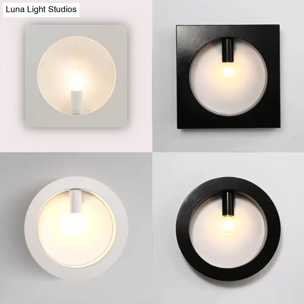 DecorBites™ Contemporary Metal Wall Sconce Lamp with Squared/Rounded Shade - 1-Light Bathroom Lighting in Black/White