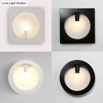 DecorBites™ Contemporary Metal Wall Sconce Lamp with Squared/Rounded Shade - 1-Light Bathroom Lighting in Black/White