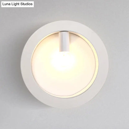 DecorBites™ Contemporary Metal Wall Sconce Lamp with Squared/Rounded Shade - 1-Light Bathroom Lighting in Black/White