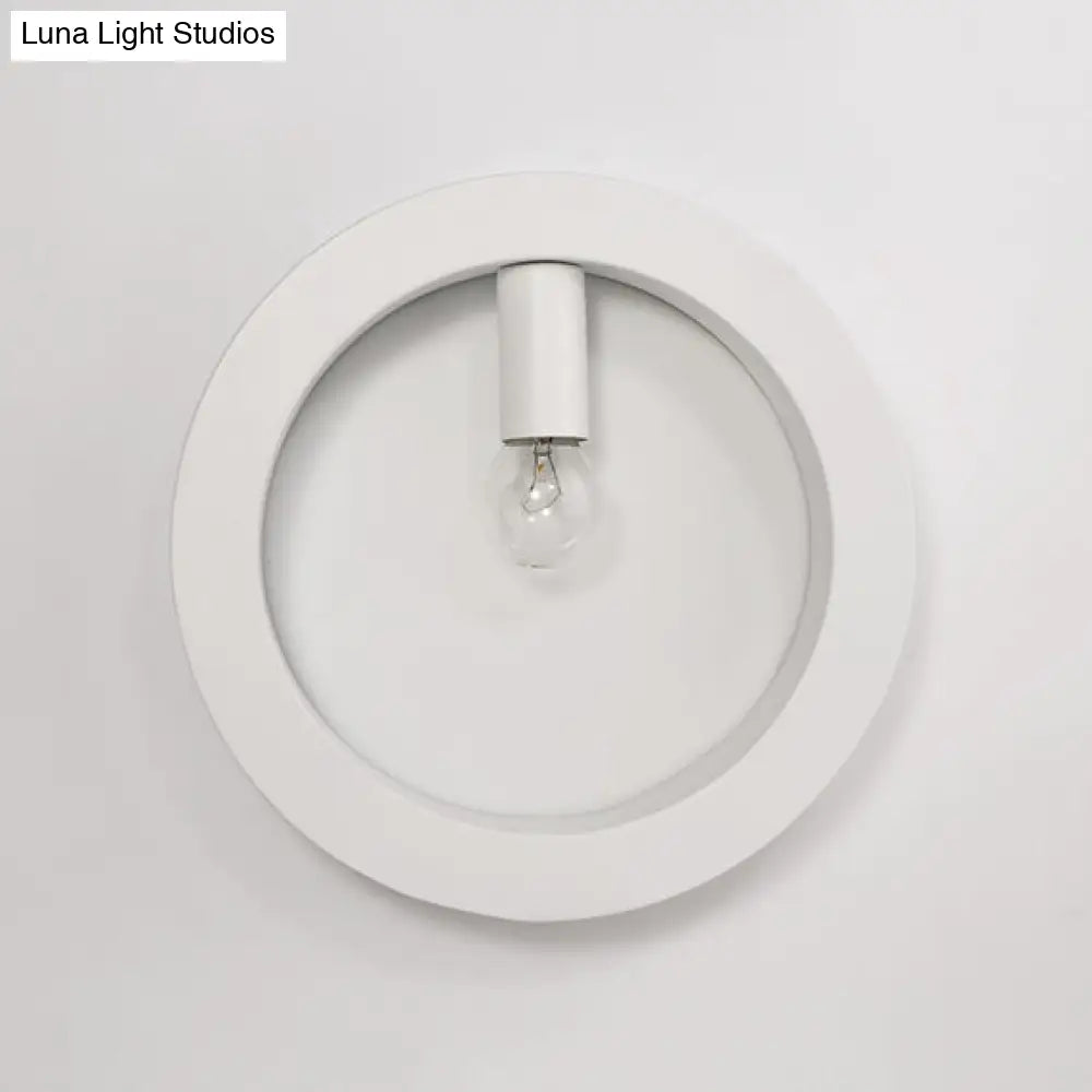 DecorBites™ Contemporary Metal Wall Sconce Lamp with Squared/Rounded Shade - 1-Light Bathroom Lighting in Black/White
