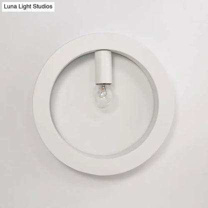 DecorBites™ Contemporary Metal Wall Sconce Lamp with Squared/Rounded Shade - 1-Light Bathroom Lighting in Black/White