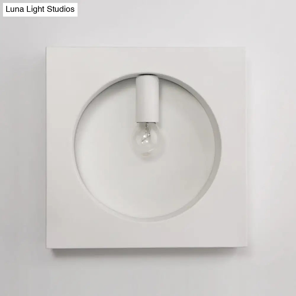 DecorBites™ Contemporary Metal Wall Sconce Lamp with Squared/Rounded Shade - 1-Light Bathroom Lighting in Black/White