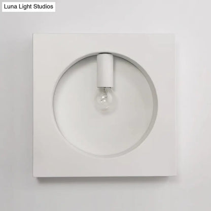 DecorBites™ Contemporary Metal Wall Sconce Lamp with Squared/Rounded Shade - 1-Light Bathroom Lighting in Black/White