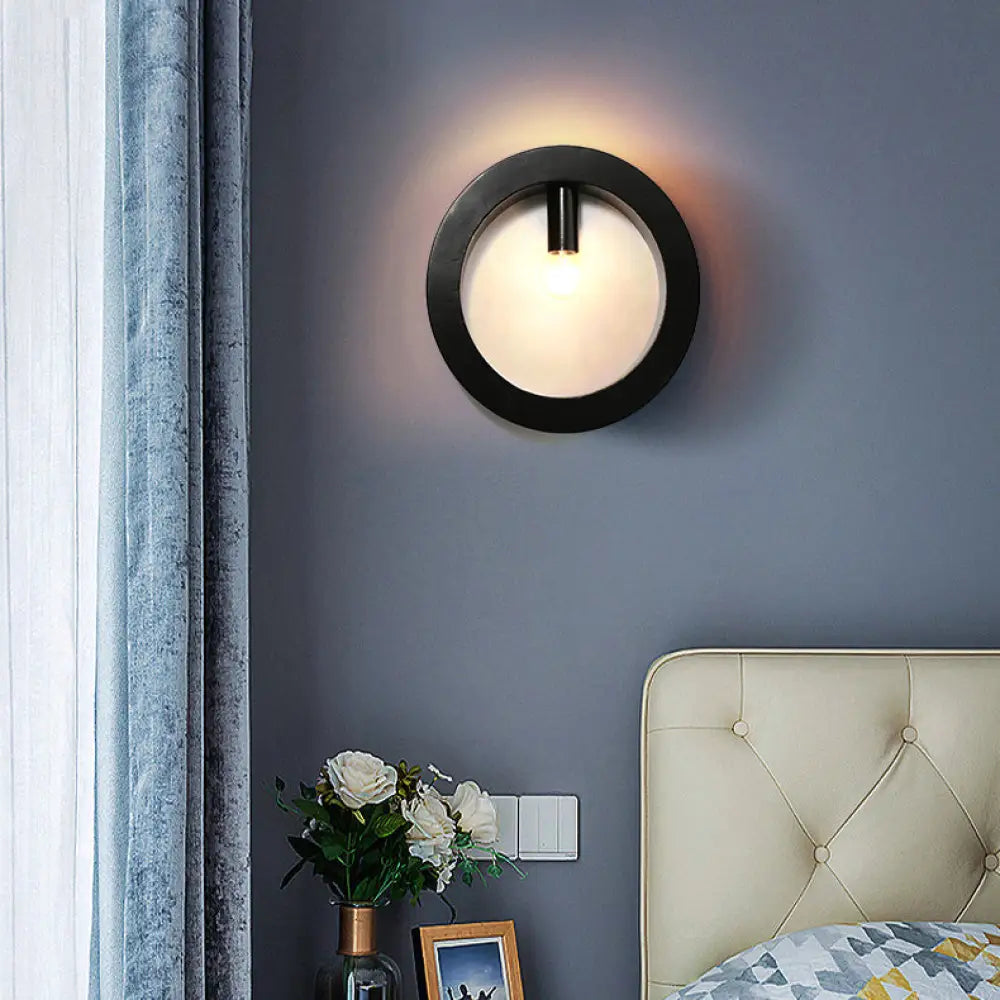 DecorBites™ Contemporary Metal Wall Sconce Lamp with Squared/Rounded Shade - 1-Light Bathroom Lighting in Black/White