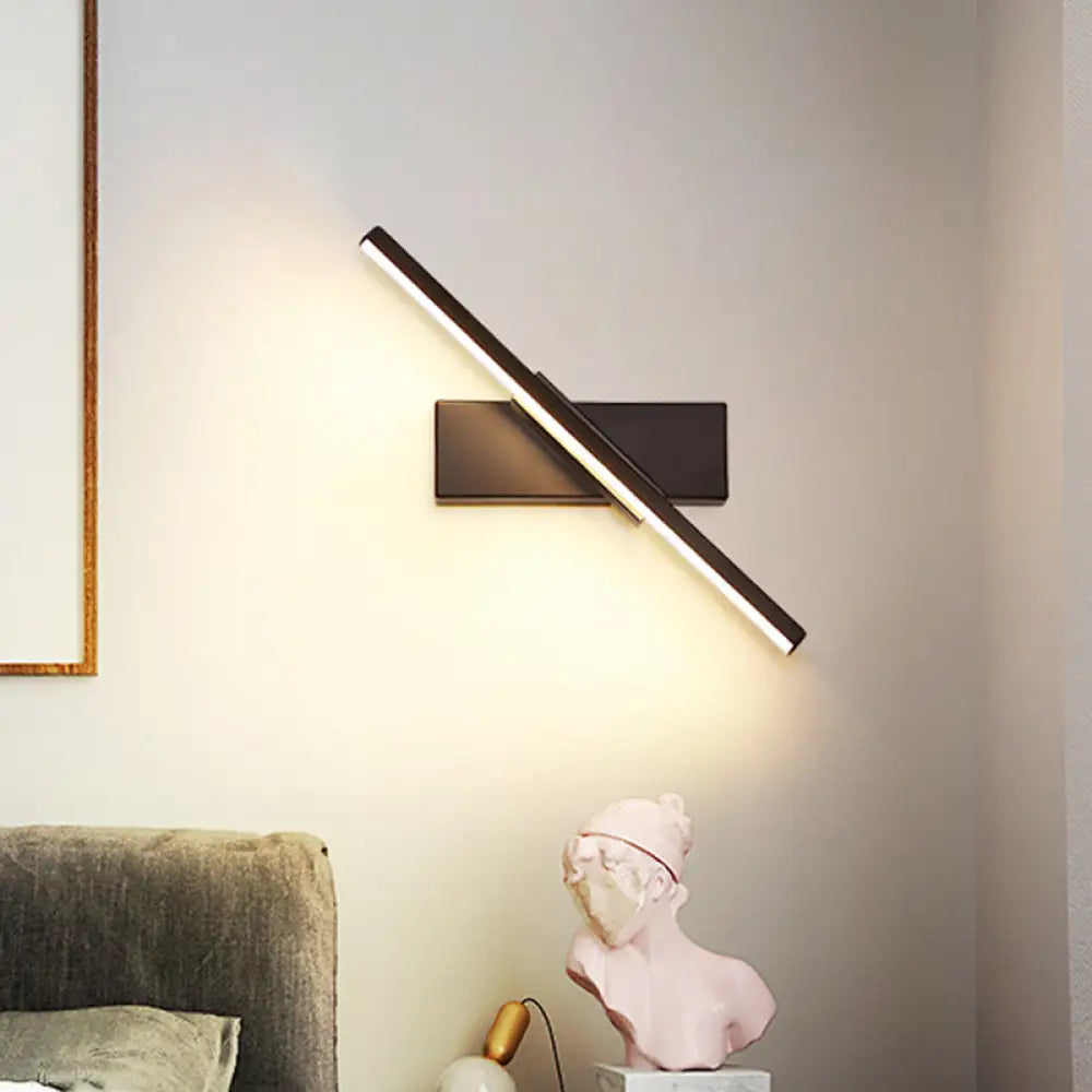 DecorBites™ Contemporary Metallic Black/White LED Wall Sconce in Warm/White Light: Linear Vanity Light Fixture