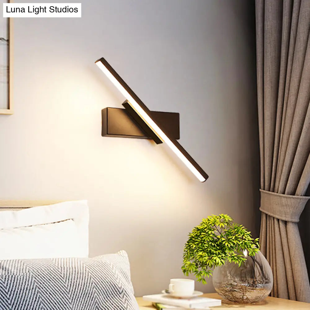 DecorBites™ Contemporary Metallic Black/White LED Wall Sconce in Warm/White Light: Linear Vanity Light Fixture