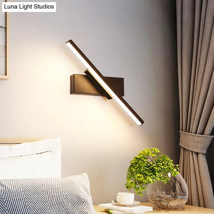 DecorBites™ Contemporary Metallic Black/White LED Wall Sconce in Warm/White Light: Linear Vanity Light Fixture