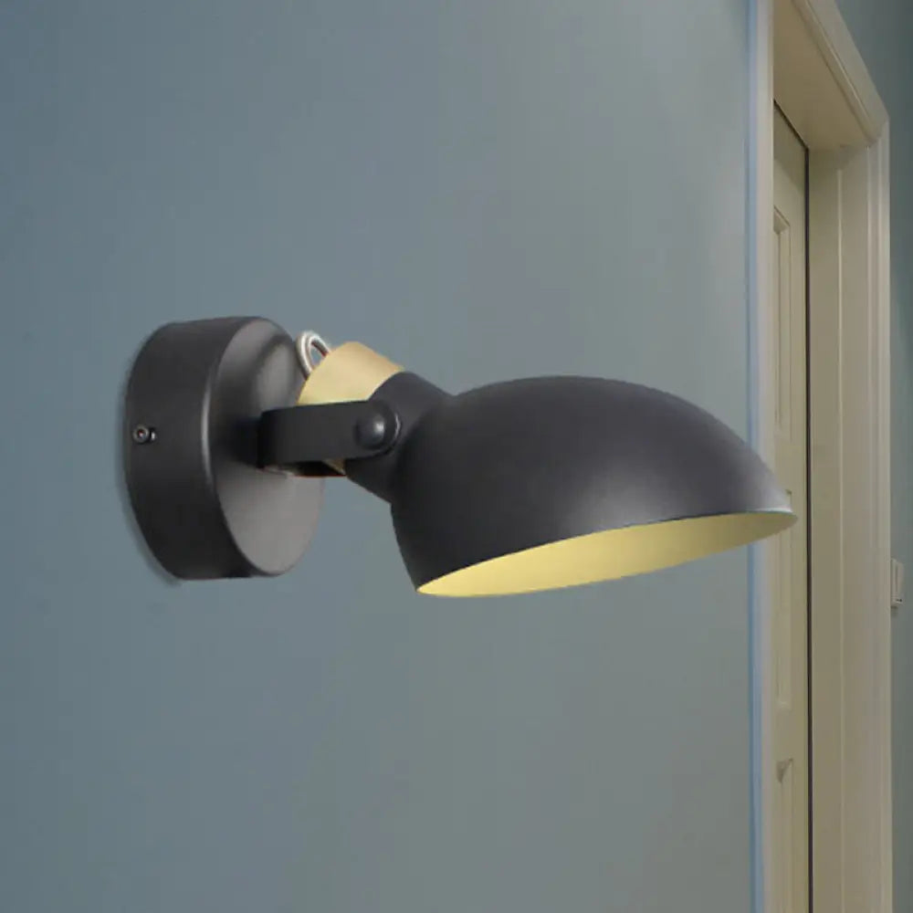 DecorBites™ Contemporary Metallic Wall Sconce Light - 1-Light Bowl Shade, Black/White Finish Wall Lamp for Bedroom