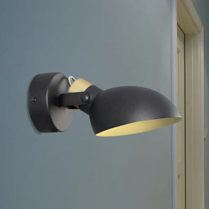 DecorBites™ Contemporary Metallic Wall Sconce Light - 1-Light Bowl Shade, Black/White Finish Wall Lamp for Bedroom