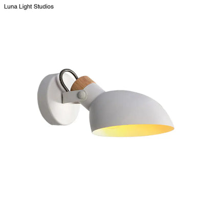 DecorBites™ Contemporary Metallic Wall Sconce Light - 1-Light Bowl Shade, Black/White Finish Wall Lamp for Bedroom