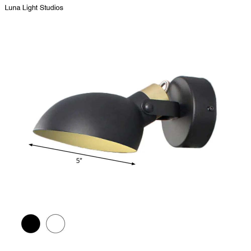 DecorBites™ Contemporary Metallic Wall Sconce Light - 1-Light Bowl Shade, Black/White Finish Wall Lamp for Bedroom