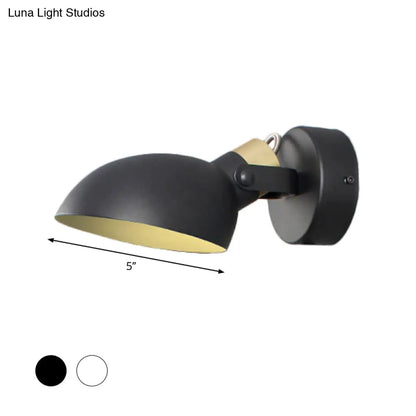 DecorBites™ Contemporary Metallic Wall Sconce Light - 1-Light Bowl Shade, Black/White Finish Wall Lamp for Bedroom