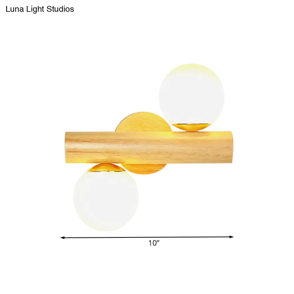 DecorBites™ Contemporary Milk Glass Wall Lamp with Wooden Base - 2 Lights in White for Bathroom