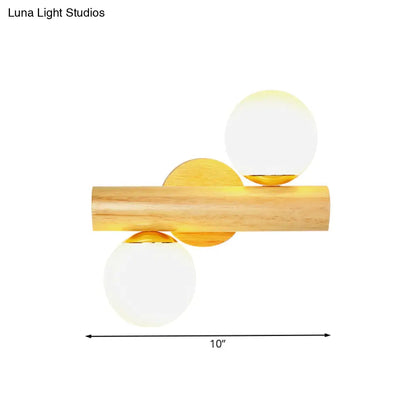 DecorBites™ Contemporary Milk Glass Wall Lamp with Wooden Base - 2 Lights in White for Bathroom
