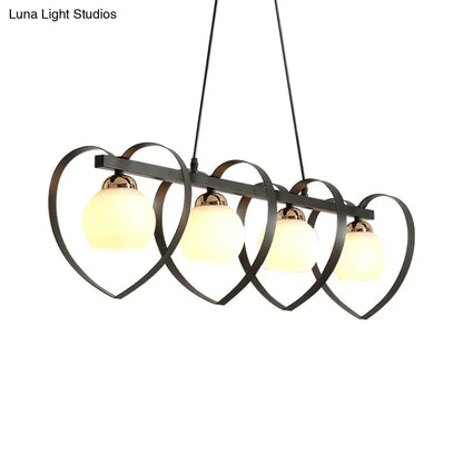 DecorBites™ Contemporary Opal Glass Island Lighting - 3/4 Lights White/Black Hanging Ceiling Lamp with Heart Frame