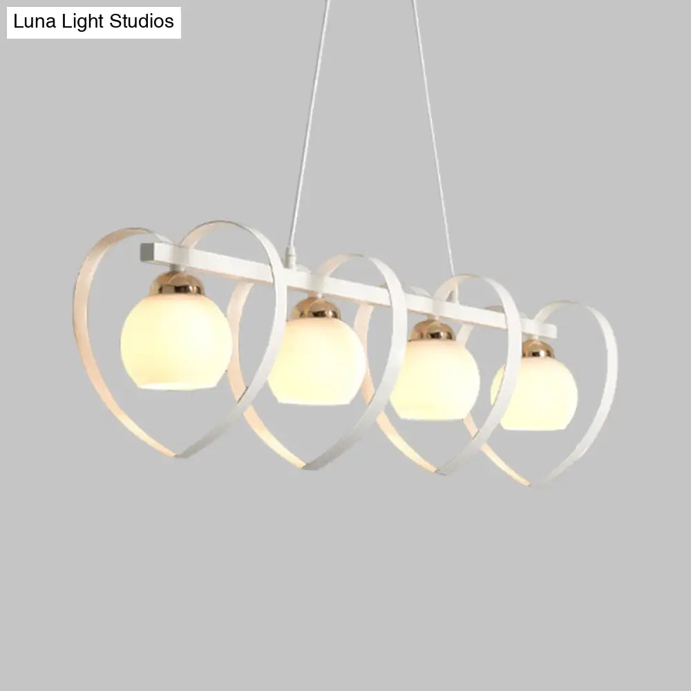 DecorBites™ Contemporary Opal Glass Island Lighting - 3/4 Lights White/Black Hanging Ceiling Lamp with Heart Frame
