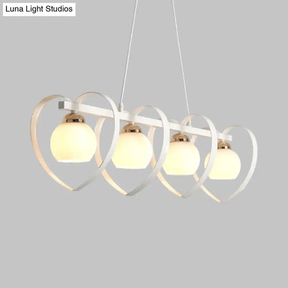 DecorBites™ Contemporary Opal Glass Island Lighting - 3/4 Lights White/Black Hanging Ceiling Lamp with Heart Frame